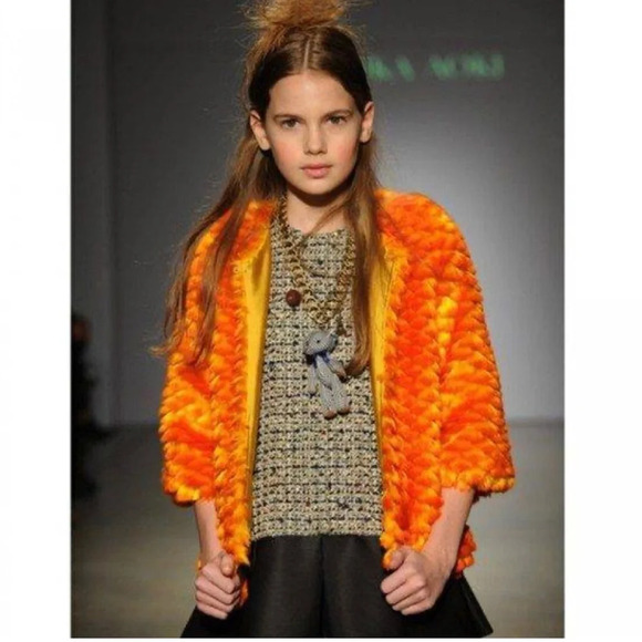 Mischka Aoki Girls The A List Orange Yellow Artificial Fur Jacket - Picture 8 of 9